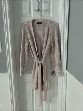 Missguided + Blush Ribbed Open-Front Belted Cardigan